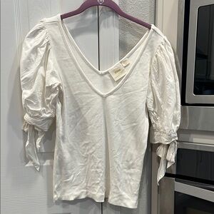 Anthropologie Maeve White Puff Sleeve Top